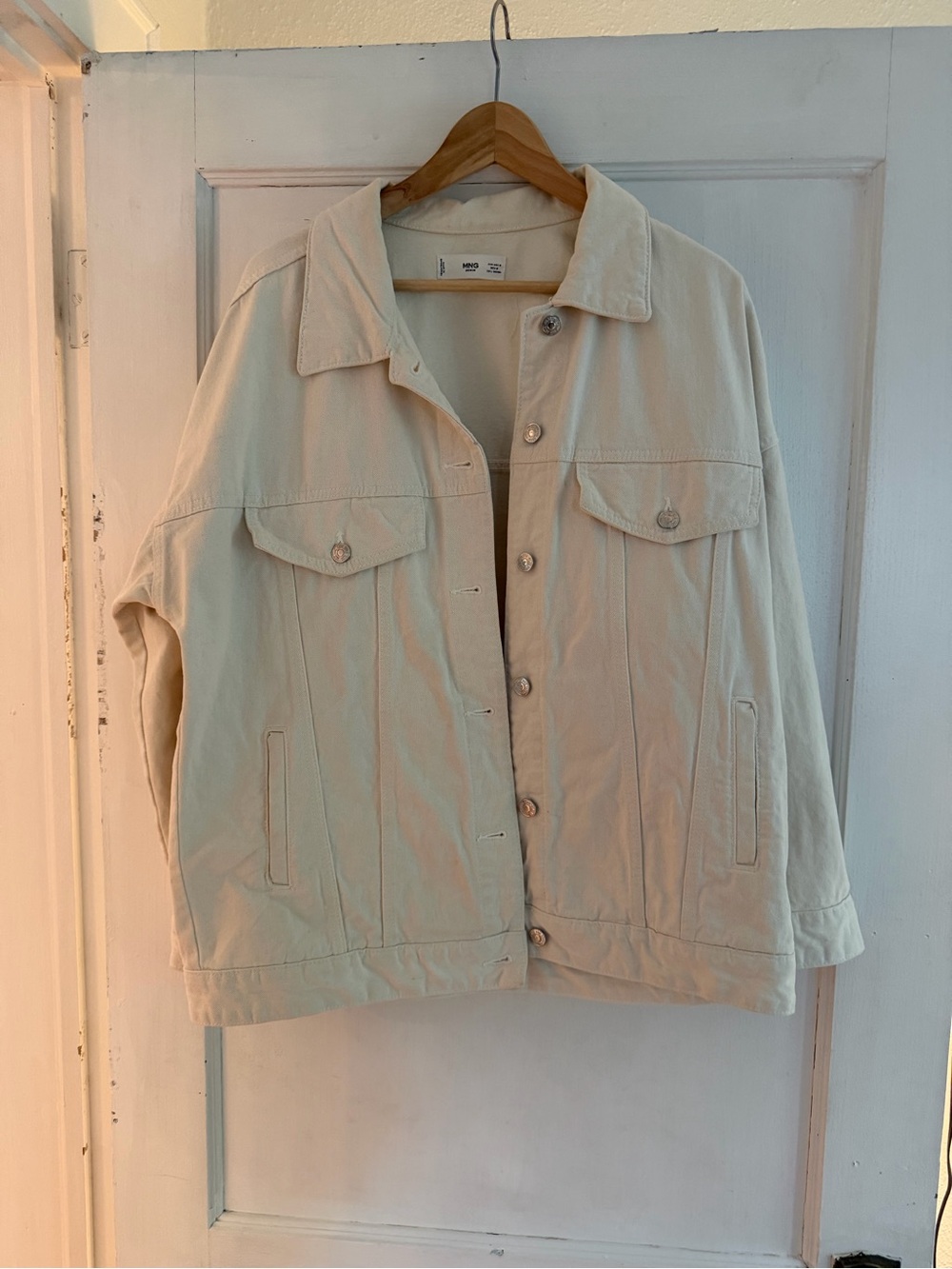 Mango Ecru Oversized Button-Front Denim Jacket